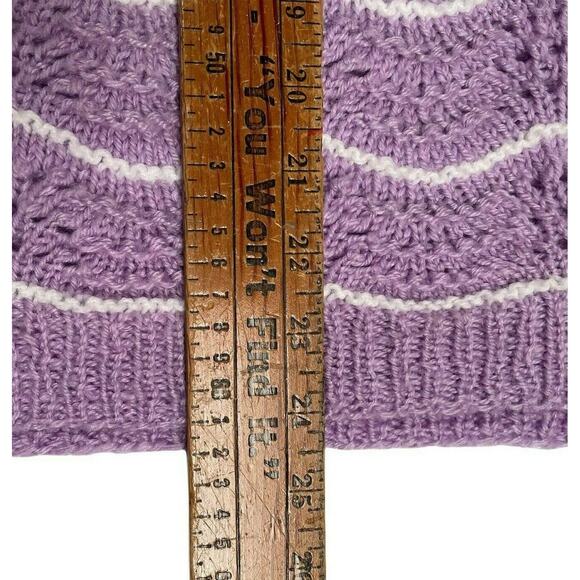 Womens M L Hand Knit Handmade Purple Short Sleeve Sweater Grannycore Cottage - Picture 12 of 12